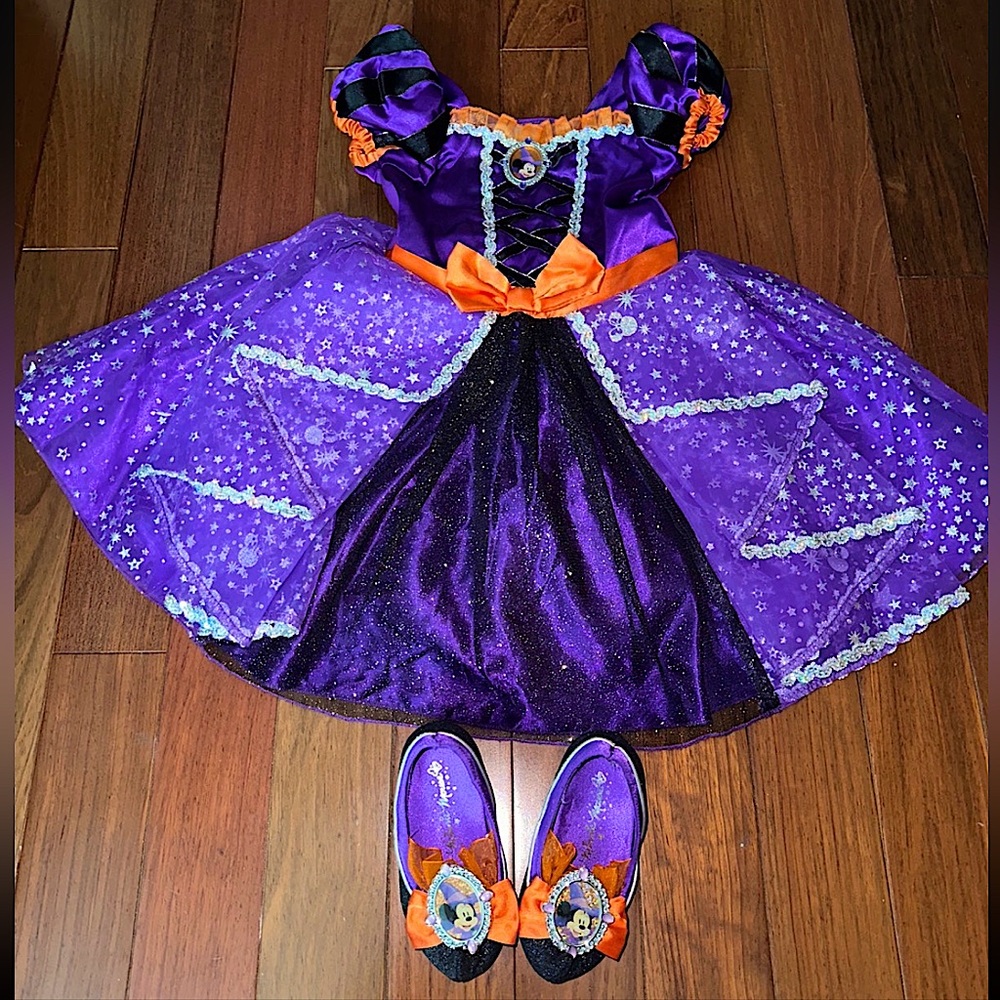 Disney Minnie Mouse Witch Toddler Girl Halloween Costume Dress and Heels